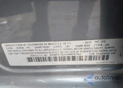 2010 Volkswagen Jetta Se from USA, damaged, VIN 3VWRZ7AJ1AM017527